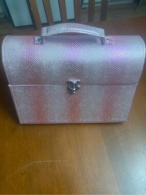 Iridescent Pink Cosmetic Train Case with Top Handle